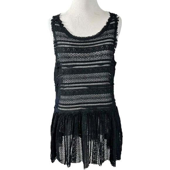 Free People Pucker Lace Tunic Top Black Large WhimsiGoth  Fairy Edwardian Witchy - Picture 1 of 13